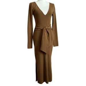 Good American knit sweater dress long sleeve tie waist v neck size S small